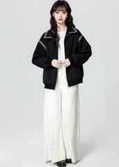 Black Casual Zip Up Baseball Jacket