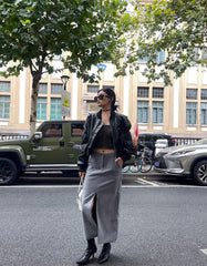 Black Chunky Faux Leather Short Biker Jacket