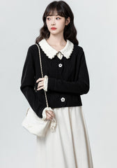 Black Contrast Collar Knit Cardigan Sweater