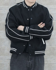Black Contrast Stripe Bomber Jacket