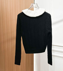 Black Contrasting Ruffled Collar Cardigan