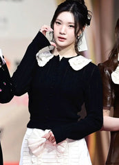 Black Contrasting Ruffled Collar Cardigan