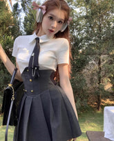 Black Corset Style Pleated Skirt