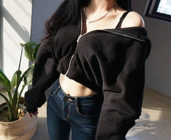 Black Crop Basic Hoodie