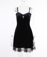 Black Cross Velvet Dress