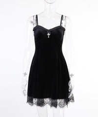Black Cross Velvet Dress