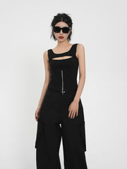 Black Cut-Out Zipper Tank Top