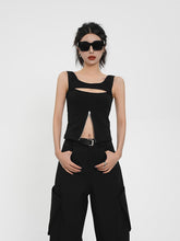 Black Cut-Out Zipper Tank Top