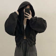 Black Denim Hooded Jacket
