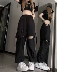 Black Detachable Open Knee Pants