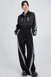 Black Double Stripe Drawstring Pants