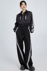 Black Double Stripe Drawstring Pants