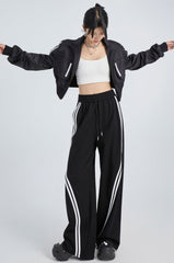 Black Double Stripe Drawstring Pants