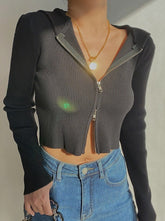 Black Double Zipper Hooded Crop Jacket