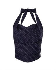 Black Draping Halter Stripes Top