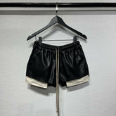 Black Drawstring Faux Leather Shorts