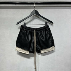 Black Drawstring Faux Leather Shorts