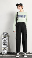 Black Drawstring Hip-Hop Pants