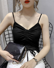 Black Drawstring Sling Crop Top