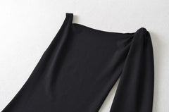 Black Drop Shoulder Asymmetrical Dress