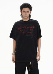 Black Embroidered Text Accent T-Shirt