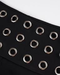 Black Eyelet Belted Wrap Shorts