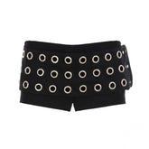 Black Eyelet Belted Wrap Shorts