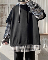 Black Fake Two-Piece T-Shirt With Hooded Shirt Detail