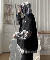 Black Fake Two-Piece T-Shirt With Hooded Shirt Detail