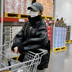 Black Faux Leather Double Buckle Jacket