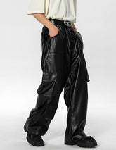 Black Faux Leather Multi-Pocket Pants