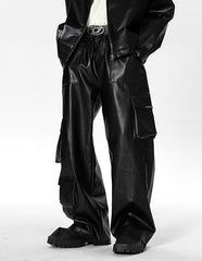 Black Faux Leather Multi-Pocket Pants