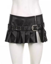Black Faux Leather Pleated Micro Skirt