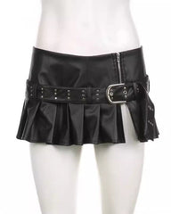 Black Faux Leather Pleated Micro Skirt