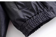 Black Faux Leather Stand Collar Jacket