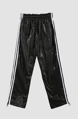 Black Faux Leather Track Pants