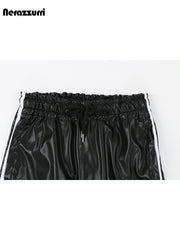 Black Faux Leather Track Pants