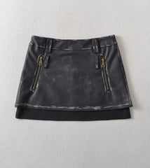 Black Faux Leather Two-Piece Illusion Mini Skirt