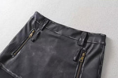 Black Faux Leather Two-Piece Illusion Mini Skirt
