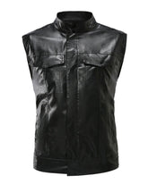 Black Faux Leather Zipper Biker Vest