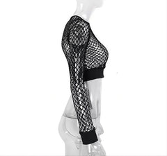 Black Fishnet Long Sleeves Top