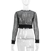 Black Fishnet Long Sleeves Top