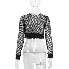 Black Fishnet Long Sleeves Top