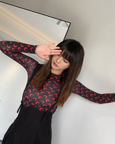 Black Fitted Top With Red Moon Pattern