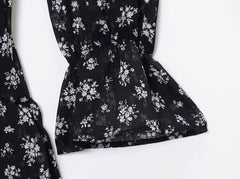 Black Floral Mesh Long Sleeves Dress