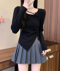 Black Flower Sling Long Sleeves Top