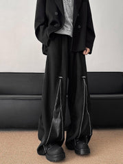 Black Front-Zip Wide Leg Pants