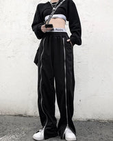 Black Full Front Zipper Pants