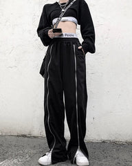 Black Full Front Zipper Pants