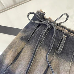 Black Gradient Washed Pleated Denim Skirt